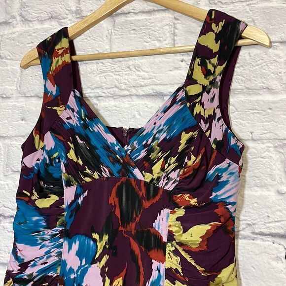 Adrianna Papell Abstract Floral Print Ruched Sheath Dress Size 10 - Picture 3 of 12